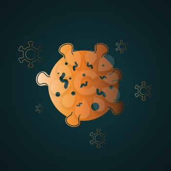 Big corona virus vector icon. Gradient gold concept with dark background