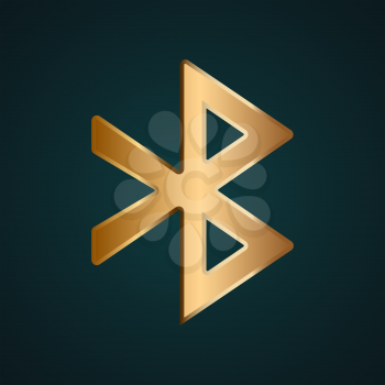 Bluetooth icon vector logo. Gradient gold metal with dark background