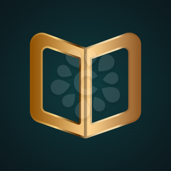Book with bookmark icon vector logo. Gradient gold metal with dark background
