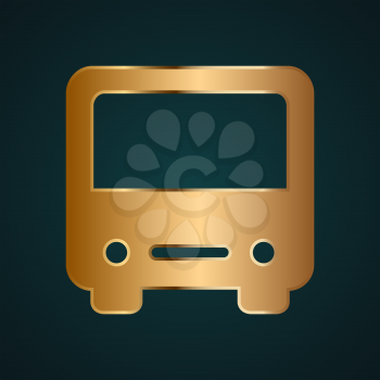 Bus front icon vector logo. Gradient gold metal with dark background