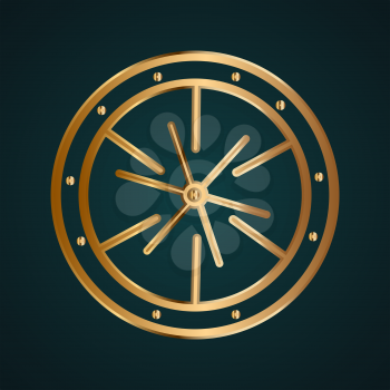 Car wheel icon vector logo. Gradient gold metal with dark background