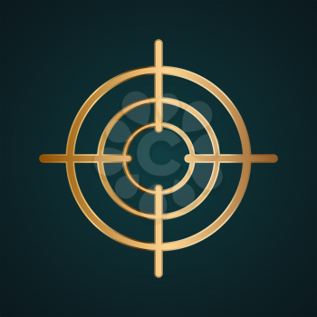 Round center tool icon vector. Gradient gold metal with dark background