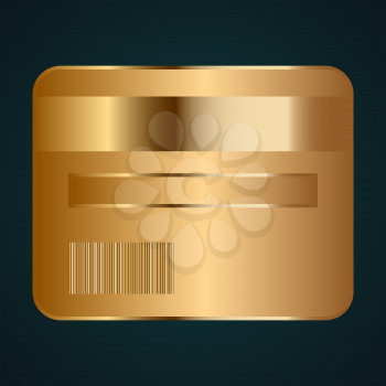Credit card backside icon vector logo. Gradient gold metal with dark background