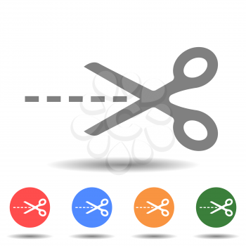 Scissors with cut line icon vector