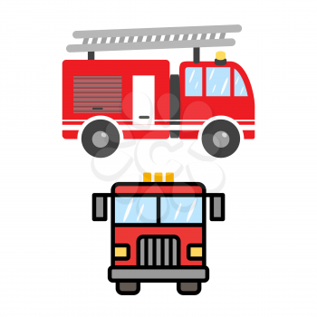 Red fire trucks, emergency vehicles in 2 style