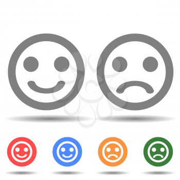 Happy and sad emoji faces line art vector icon