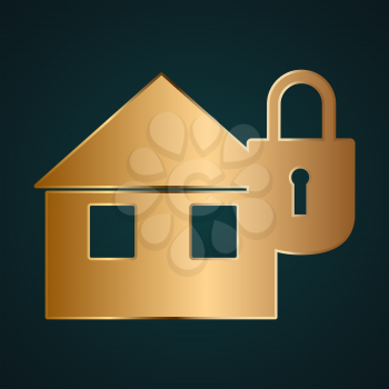 Security house lock vector. Gold metal with dark background