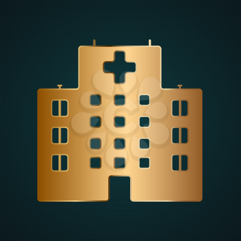 Hospital building vector. Gold metal with dark background