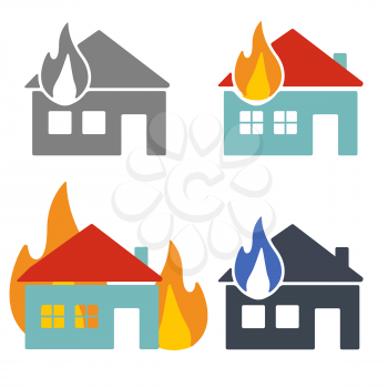 House building in flames, fire Insurance concept vector