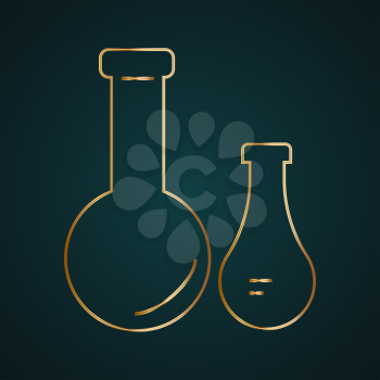 Chemical test tube vector, laboratory glassware. Gold metal with dark background