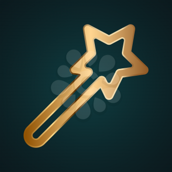 Magic wand icon vector logo. Gold metal with dark background