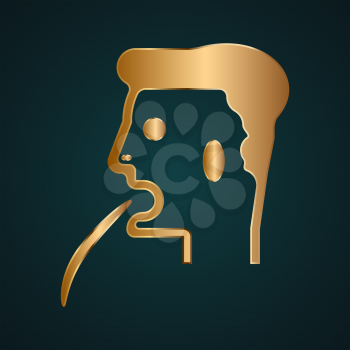 Man vomit icon vector. Gold metal with dark background