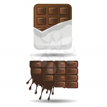 Opened chocolate bar and melted version vector icon