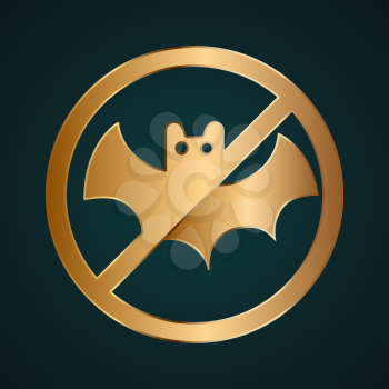 No eat bat allowed sign icon vector logo isolated. Gold metal with dark background