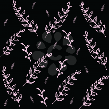 Leaves on black color seamless pattern background