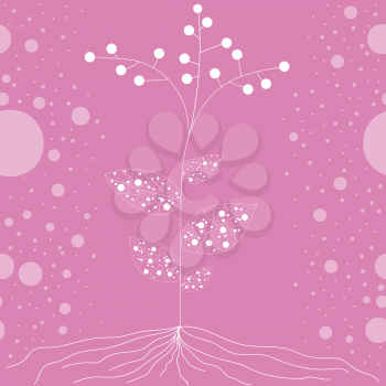 Pink abstract dots tree leaves seamless pattern