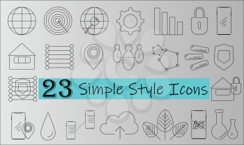 Simple style linear icon vector set including smartphone location settings key cloud globe security home