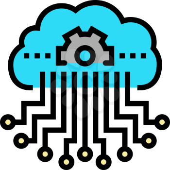 cloud storage and working process neural network color icon vector. cloud storage and working process neural network sign. isolated symbol illustration