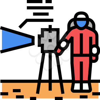 astronaut working with measuring equipment color icon vector. astronaut working with measuring equipment sign. isolated symbol illustration