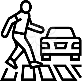 human crossing road on crosswalk line icon vector. human crossing road on crosswalk sign. isolated contour symbol black illustration