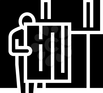 repairman carrying osb plate glyph icon vector. repairman carrying osb plate sign. isolated contour symbol black illustration