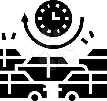 waiting time in traffic jam glyph icon vector. waiting time in traffic jam sign. isolated contour symbol black illustration