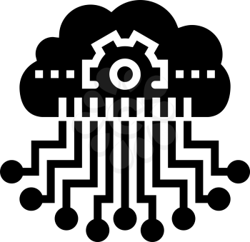 cloud storage and working process neural network glyph icon vector. cloud storage and working process neural network sign. isolated contour symbol black illustration
