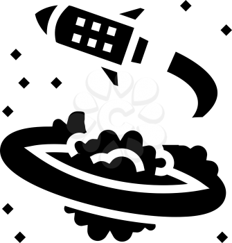 rocket flying around planet glyph icon vector. rocket flying around planet sign. isolated contour symbol black illustration