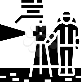 astronaut working with measuring equipment glyph icon vector. astronaut working with measuring equipment sign. isolated contour symbol black illustration
