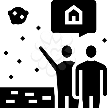 human showing space house in sky glyph icon vector. human showing space house in sky sign. isolated contour symbol black illustration