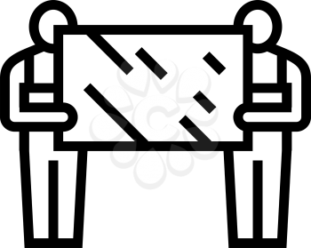 installers holding mirror line icon vector. installers holding mirror sign. isolated contour symbol black illustration