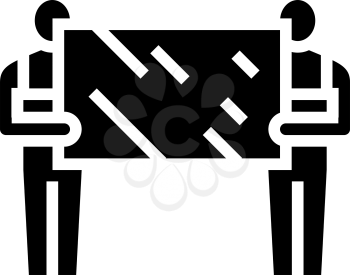 installers holding mirror glyph icon vector. installers holding mirror sign. isolated contour symbol black illustration