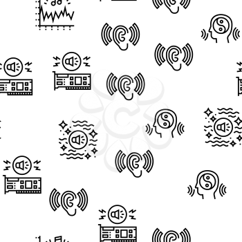 White Noise Hearing Vector Seamless Pattern Thin Line Illustration