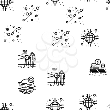 Space Base New Home Vector Seamless Pattern Thin Line Illustration