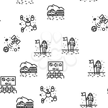 Space Base New Home Vector Seamless Pattern Thin Line Illustration