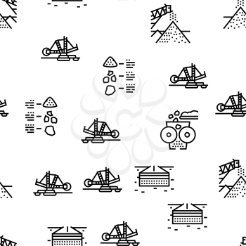 Crushed Stone Mining Vector Seamless Pattern Thin Line Illustration