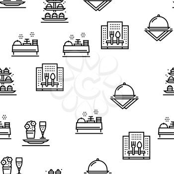 Catering Food Service Vector Seamless Pattern Thin Line Illustration