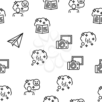 Nostalgia And Memory Vector Seamless Pattern Thin Line Illustration