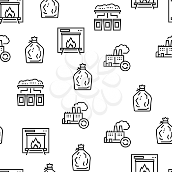 Factory Garbage Waste Vector Seamless Pattern Thin Line Illustration