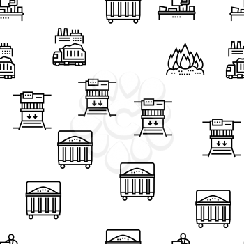 Factory Garbage Waste Vector Seamless Pattern Thin Line Illustration