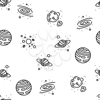 Galaxy System Space Vector Seamless Pattern Thin Line Illustration