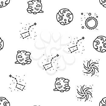 Galaxy System Space Vector Seamless Pattern Thin Line Illustration