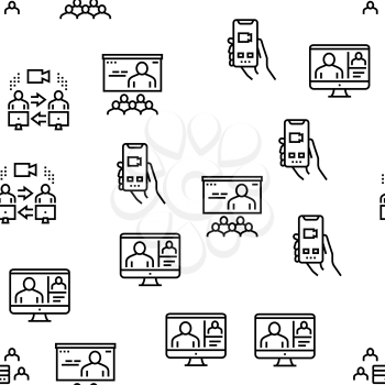 Online Video Meeting Vector Seamless Pattern Thin Line Illustration