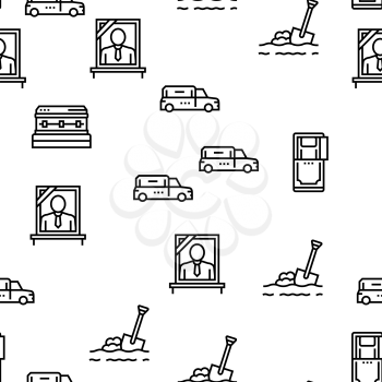 Funeral Burial Service Vector Seamless Pattern Thin Line Illustration