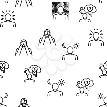 Psychological Problems Vector Seamless Pattern Thin Line Illustration