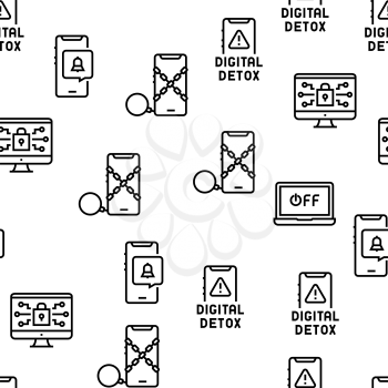 Digital Device Detox Vector Seamless Pattern Thin Line Illustration