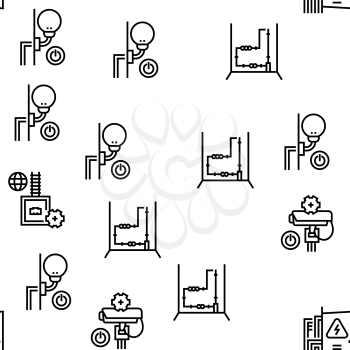 Electrical Installation Tool Icons Set Vector. Socket And Substation Automation Box Installation, Wall Chipping And Drilling For Wiring Black Contour Illustrations