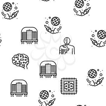Future Life Devices Vector Seamless Pattern Thin Line Illustration
