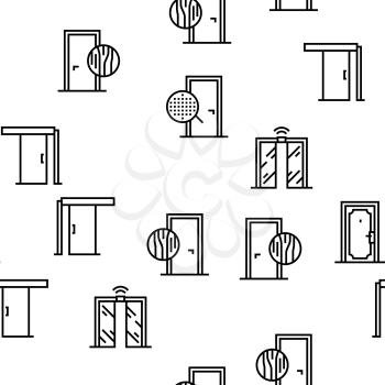 Interior Doors Types Vector Seamless Pattern Thin Line Illustration