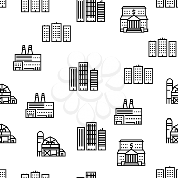 Building Architecture Vector Seamless Pattern Thin Line Illustration